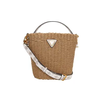 GUESS Straw Woven Fabric Bucket Bag Portable Crossbody Bag Shoulder Bag Regular Women's Natural/White