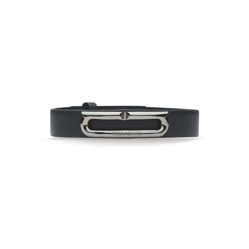Ferragamo Gancini plaque Leather Bracelet-0