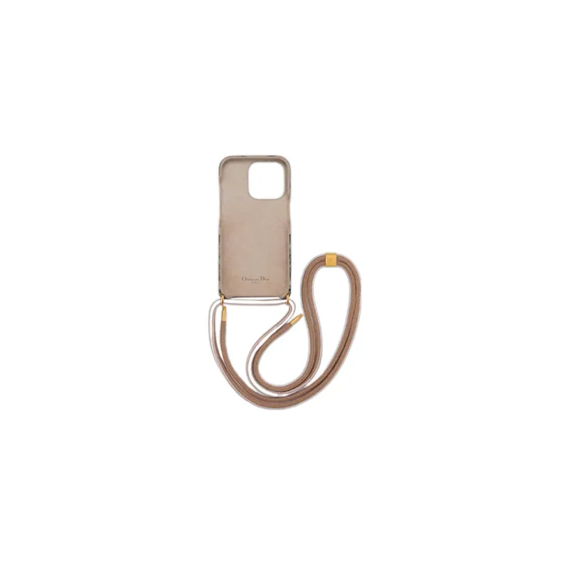 DIOR DiorTravel Calfskin IPHONE 14 PRO Cell Phone Pouch Women's Beige & Black-1