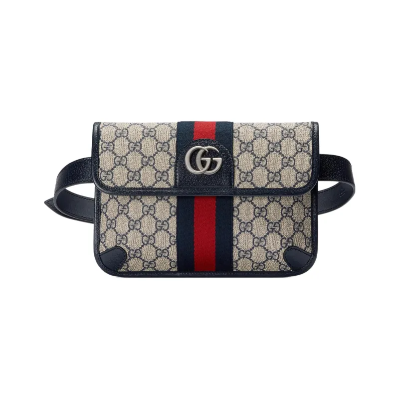 GUCCI Ophidia Canvas With Leather Trim Canvas Bag Shoulder Crossbody Bag Fanny Pack Men's Blue/Beige-0