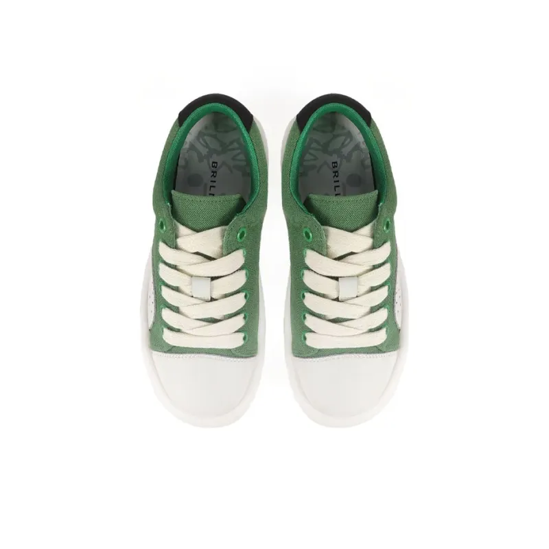 Brilli Pace Lightweight Height Increasing Low Top Canvas Puffy Skateboard Shoes Unisex Green White Black-4