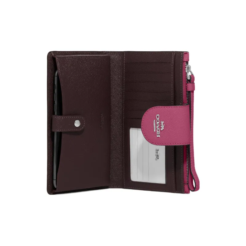 COACH Tech Wallet Cross-Stitch Leather Wrist Pouch Coin Purse Wallet Small Size Women's Light Raspberry-1