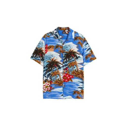 H&M Shirts Men Blue/Palm Tree