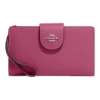 COACH Tech Wallet Cross-Stitch Leather Wrist Pouch Coin Purse Wallet Small Size Women's Light Raspberry