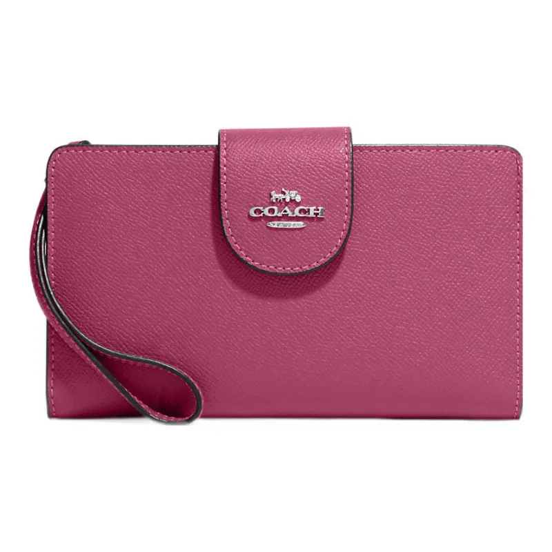 COACH Tech Wallet Cross-Stitch Leather Wrist Pouch Coin Purse Wallet Small Size Women's Light Raspberry-0