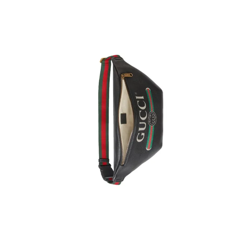 GUCCI Leather Sling Bag Fanny Pack Large Size Unisex Black-6