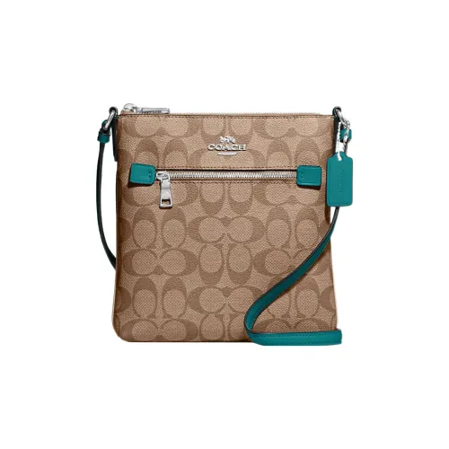 COACH Rowan Canvas With Leather Document Bag Shoulder Bag Crossbody Bag Small Size Women's Brown & Green