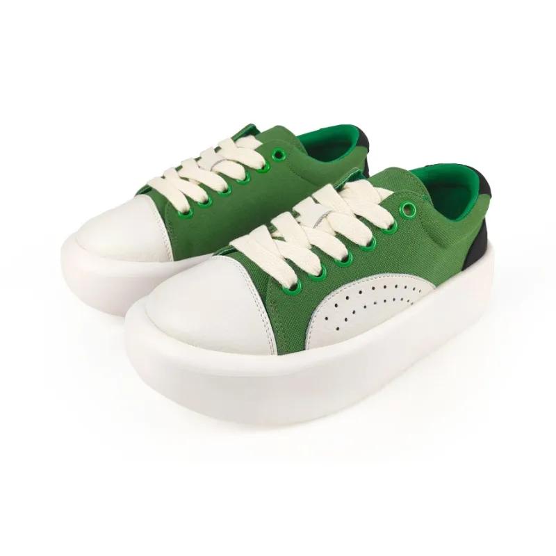Brilli Pace Lightweight Height Increasing Low Top Canvas Puffy Skateboard Shoes Unisex Green White Black-1