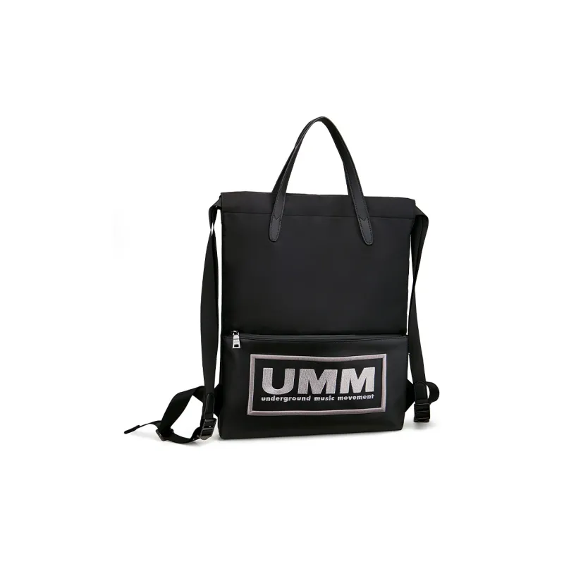 UMM Nylon Travel Backpack Portable Dual Use Backpack Medium Size Unisex Black-1