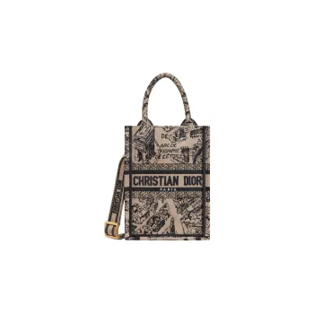 DIOR Embroidery Tote Bag Shopping Bag Cell Phone Pouch Shoulder Bag Crossbody Bag Handbag Mini Women's Beige/Black