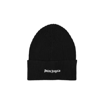 PALM ANGELS Logo Embroidered Ribbed Knit Beanie