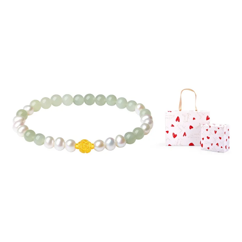 LOVING Freshwater Pearl Hetian Jade Bracelets Women's Pale Greenish-White Jade-3
