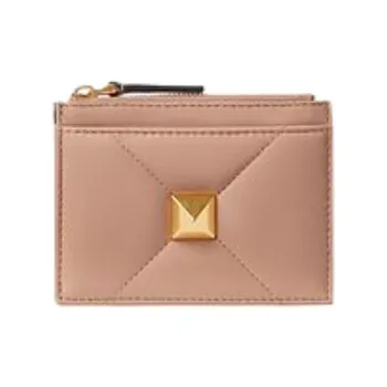 Valentino Roman Stud Lambskin Card Holder, Coin Purse Women's Flesh Pink