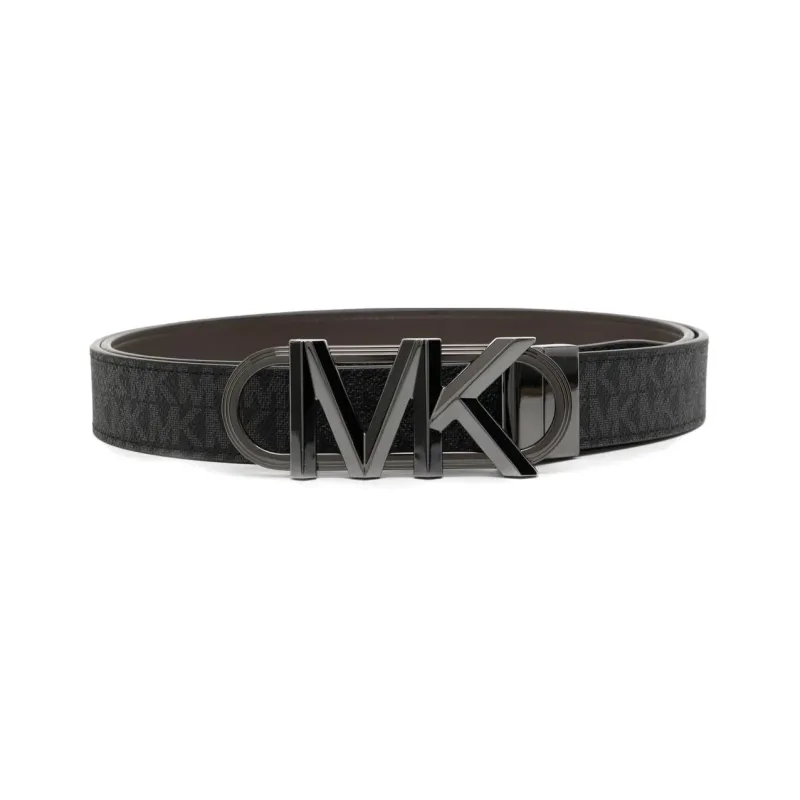 MICHAEL KORS Letter Print Decoration Smooth Buckle Leather Belts Men's Black Width: 3cm-0