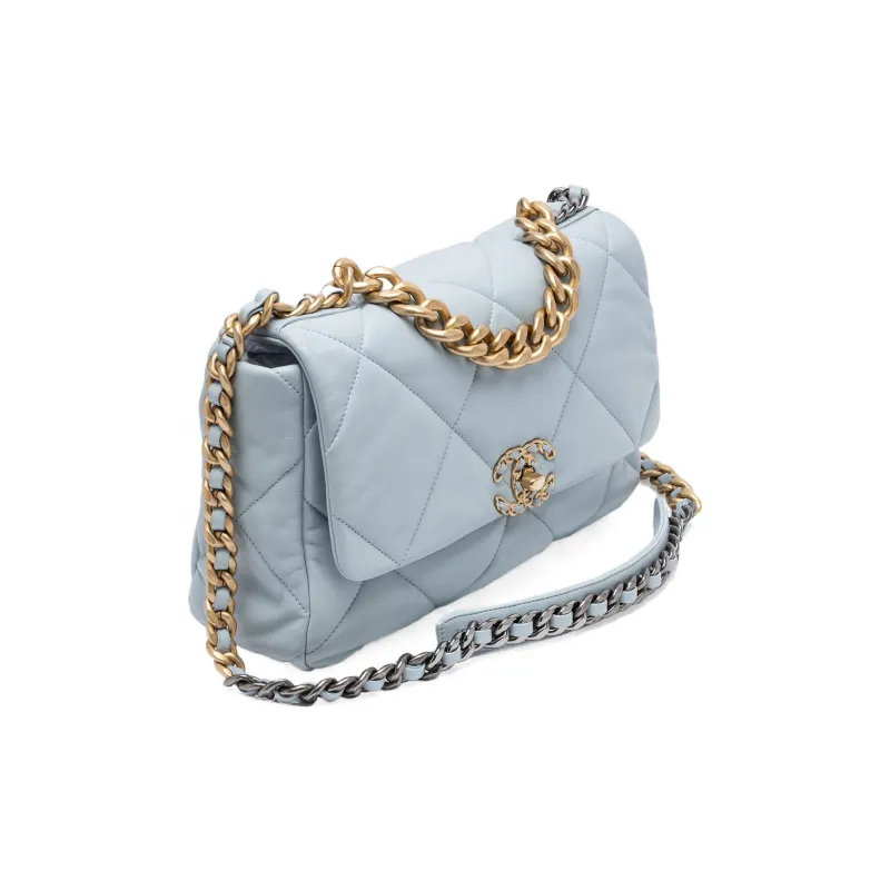 CHANEL 19Bag Sheepskin Flap Bag Handbag, Shoulder Bag, Crossbody Bag Medium Size Women's Light Blue-1