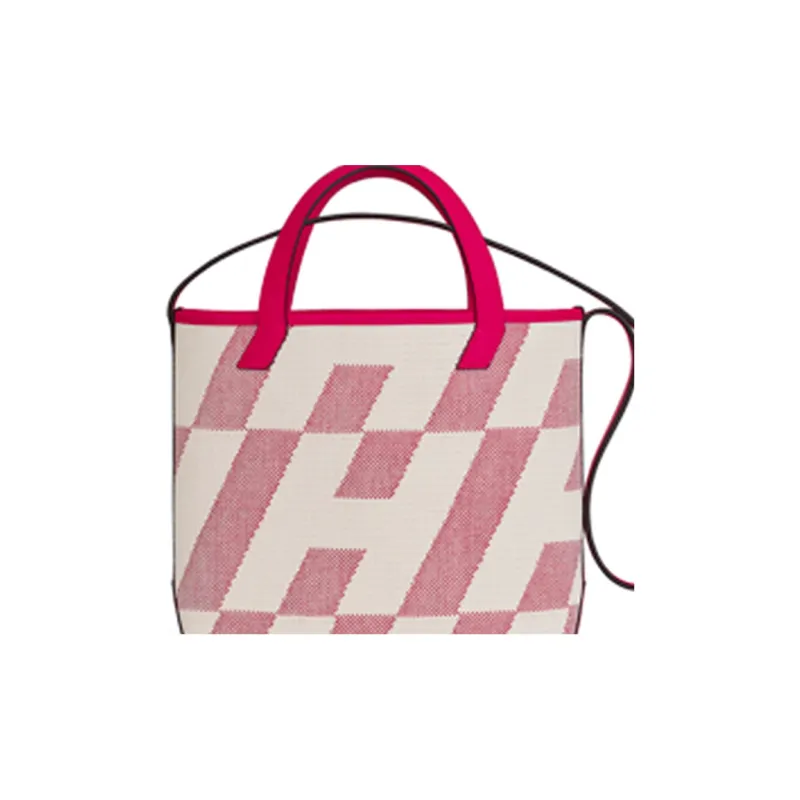 HERMES Cabas Canvas With Swift Calfskin Shoulder Bag Crossbody Bag Handbag Women's Pink-3