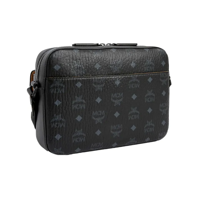 MCM Aren Visetos Coated Canvas With Leather Messenger Bag, Shoulder Bag, Crossbody Bag Medium Size Unisex Black-2