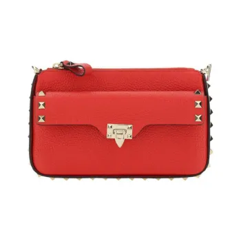 Valentino Rockstud Calfskin One Shoulder Crossbody Clutches Women's Red