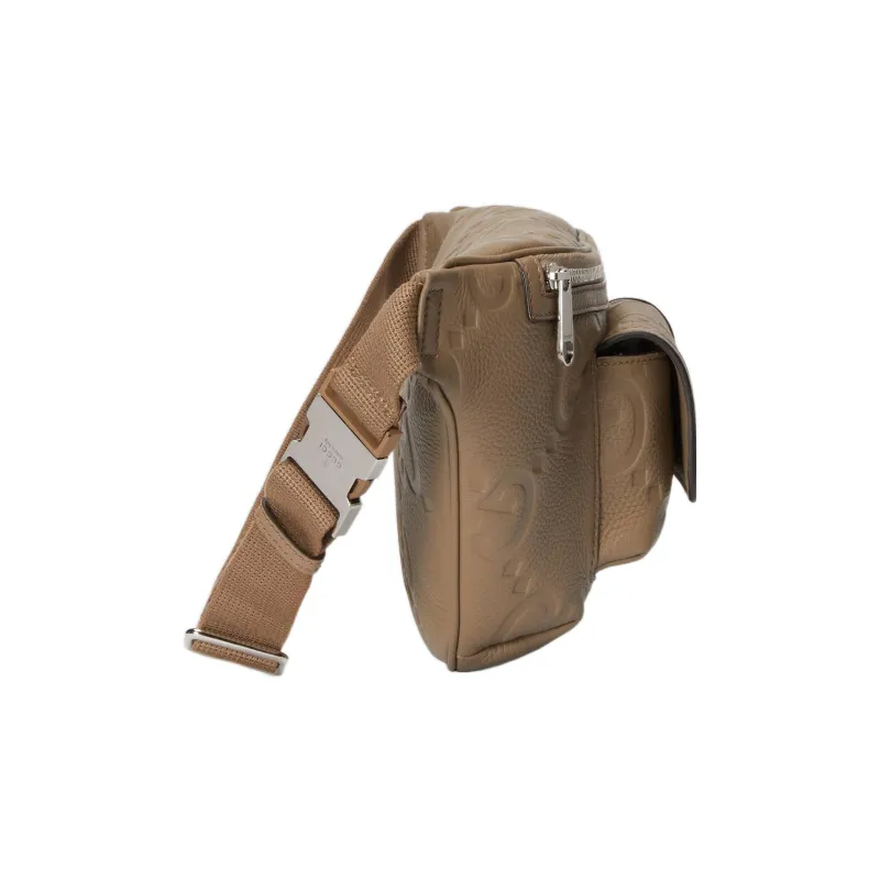 GUCCI Leather Sling Bag, Fanny Pack Regular Men's Taupe-2
