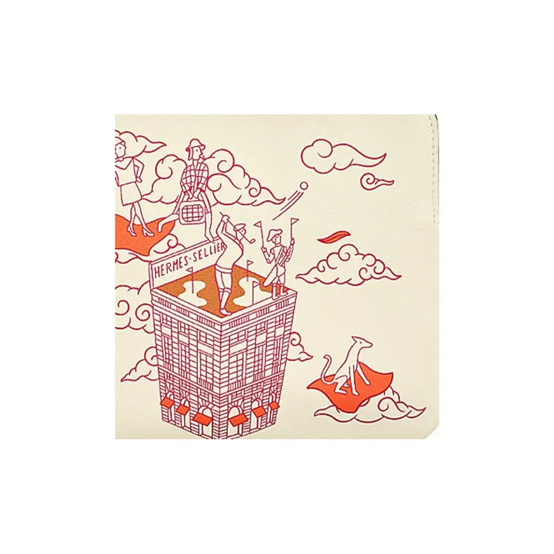 HERMES Carre Pocket Cow Leather Clutch Women's Gray White/Raspberry Red/Gray White-3