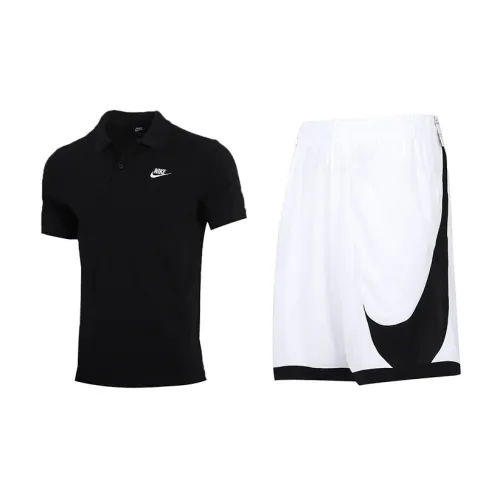 Nike Casual Sportswear Men Black Tops With White Pants