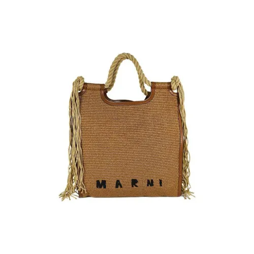MARNI Leather Patchwork Fiber Handbag Medium Size Women's Yellow