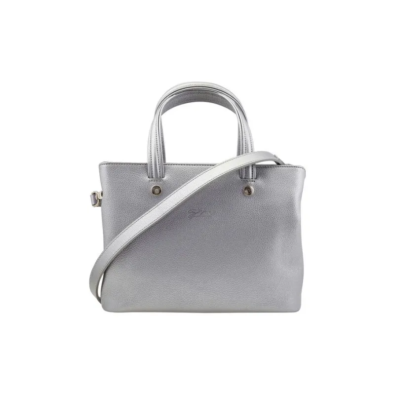 LONGCHAMP Le Foulonné Leather Shoulder Bag Crossbody Bag Handbag Women's Silver-1