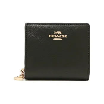 COACH Snap Wallet Pebbled Leather Card Holder Wallet Women's Black