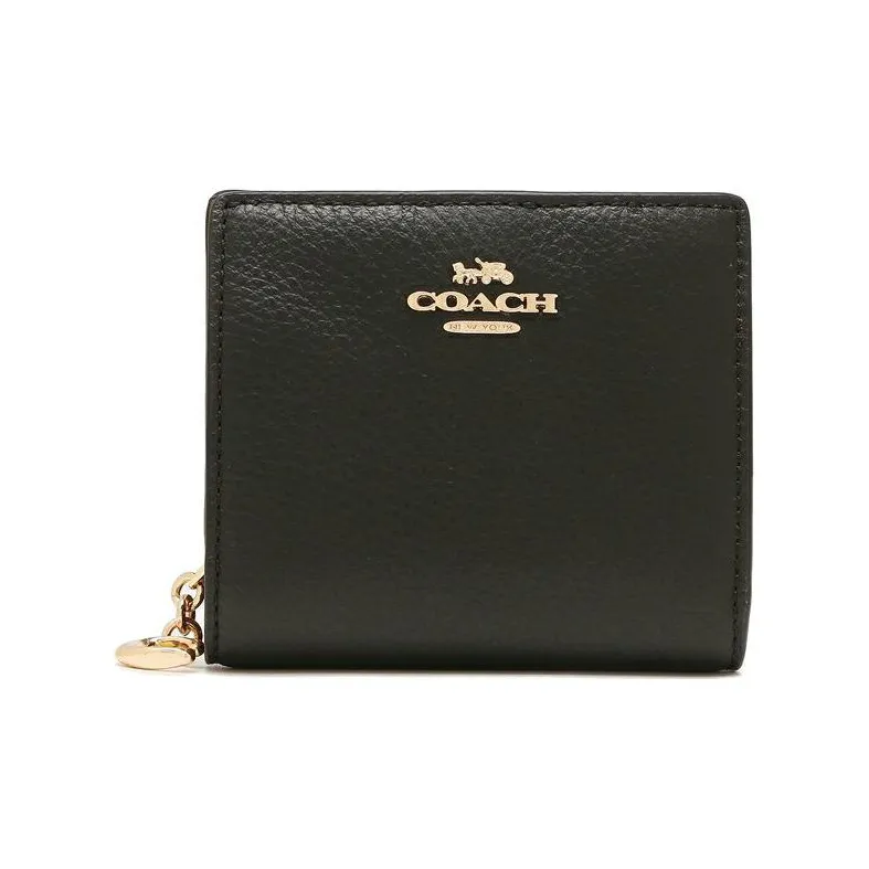 COACH Snap Wallet Pebbled Leather Card Holder Wallet Women's Black-0