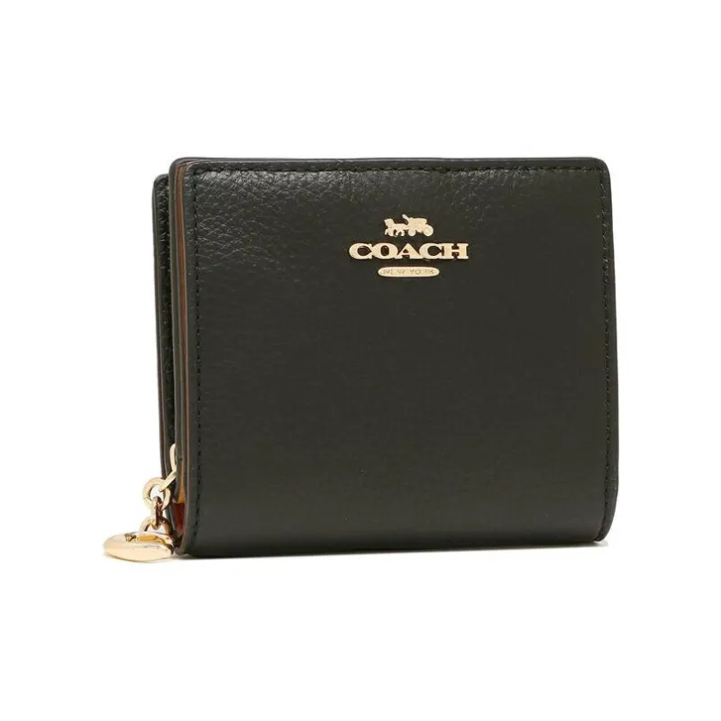 COACH Snap Wallet Pebbled Leather Card Holder Wallet Women's Black-1