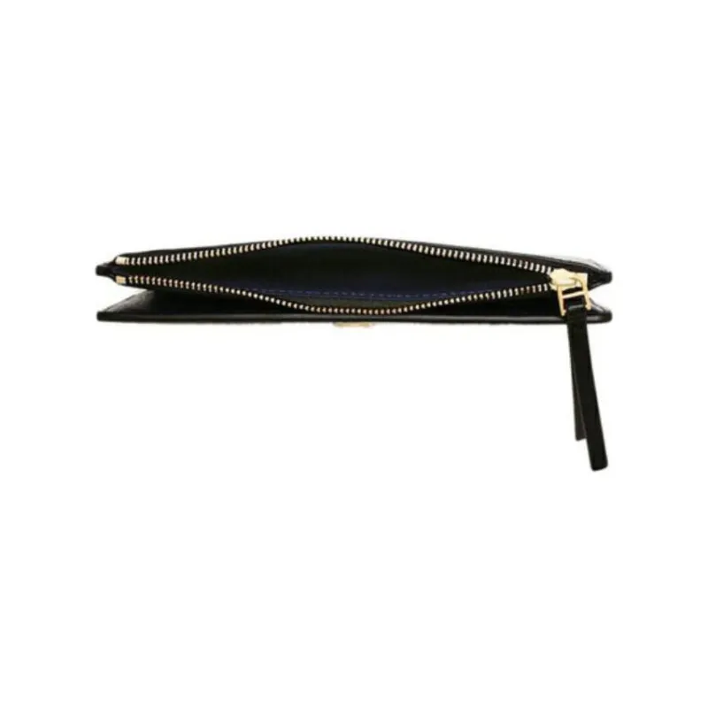 TORY BURCH Robinson Cross Stitch Leather Wallet Women's Black-4