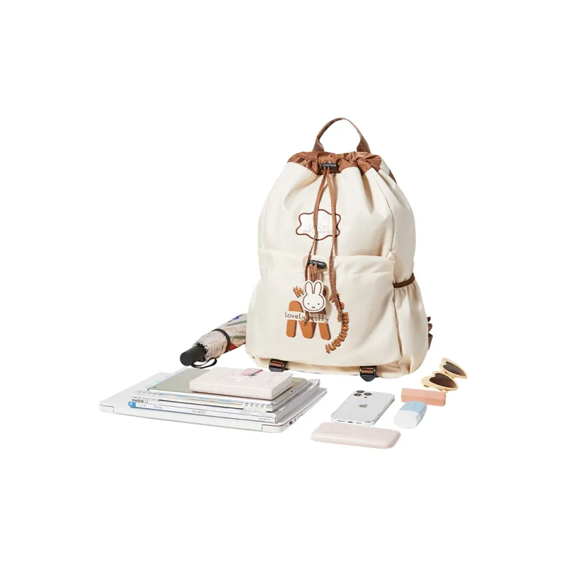 Miffy Nylon Fabric Backpack Large Size Women's Ecru/Green-4