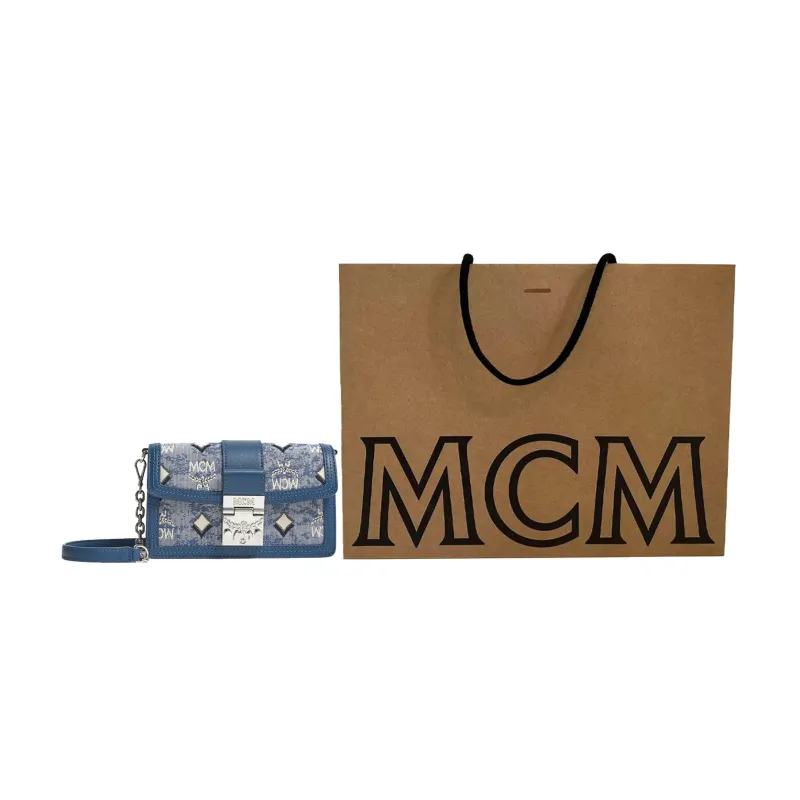 MCM Monogram Jacquard Textile Shoulder Bag, Crossbody Bag Mini Women's Blue-5