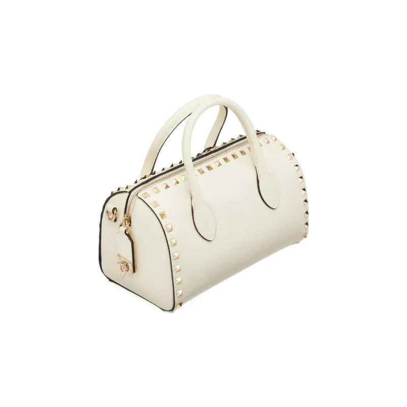Valentino ROCKSTUD Grained Calfskin Shoulder Bag, Crossbody Bag, Handbag Regular Women's White-4