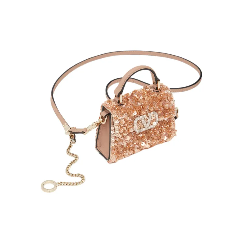 Valentino Crystal Embroidery Shoulder Bag Crossbody Bag Handbag Micro Women's Light Brown-4
