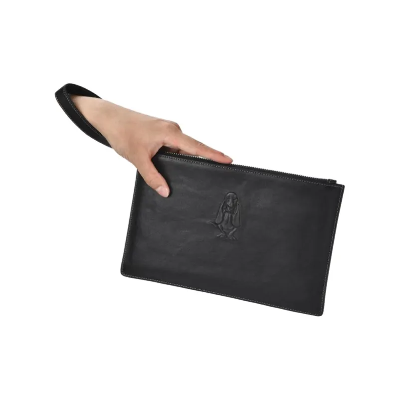 Hush Puppies Cow Leather Clutch Zip Bag Clutch Regular Men's Black-2