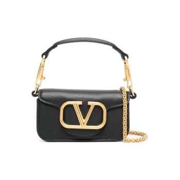Valentino Locò Calfskin Baguette Bag Crossbody Bag, Shoulder Bag, Handbag Extra Mini Women's Black