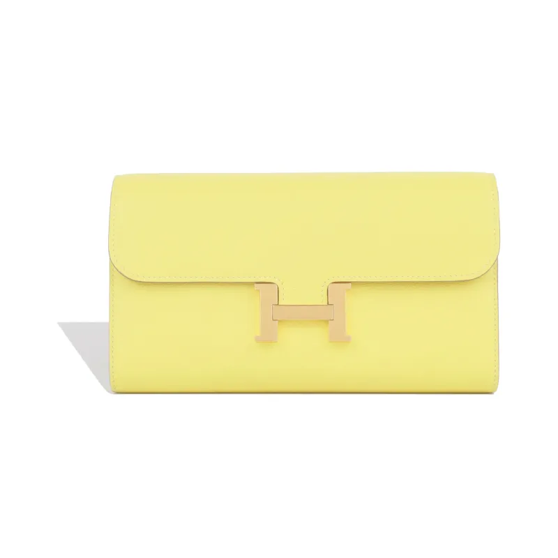 HERMES Constance Long To Go Evercolor Leather Wallets Handheld Shoulder Bag Crossbody Bag Regular Women's 9R Lime Lemon-0