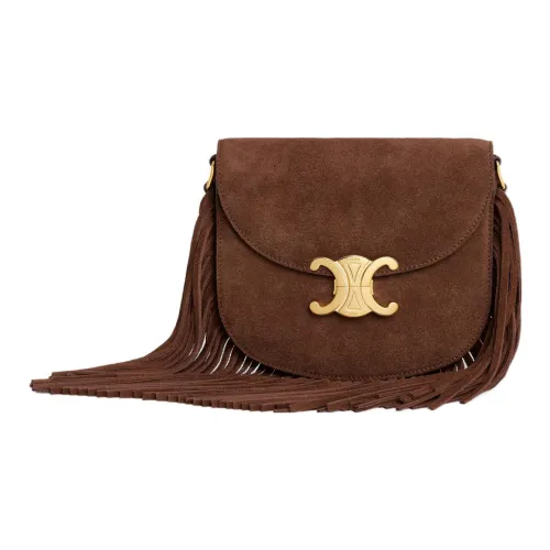 CELINE Cow Leather Suede Shoulder Bag Crossbody Bag Women's Brown