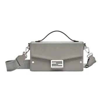 FENDI Baguette Calfskin Shoulder Bag, Crossbody Bag, Handbag Men's Dove Gray
