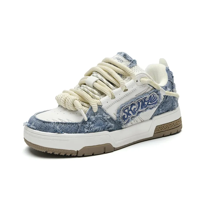 SK.TRIP Wear-Resistant Breathable Height Increasing Low-Top Skateboard Shoes Unisex Denim Blue-2