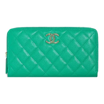 CHANEL Caviar Cow Leather Wallet Women's Green