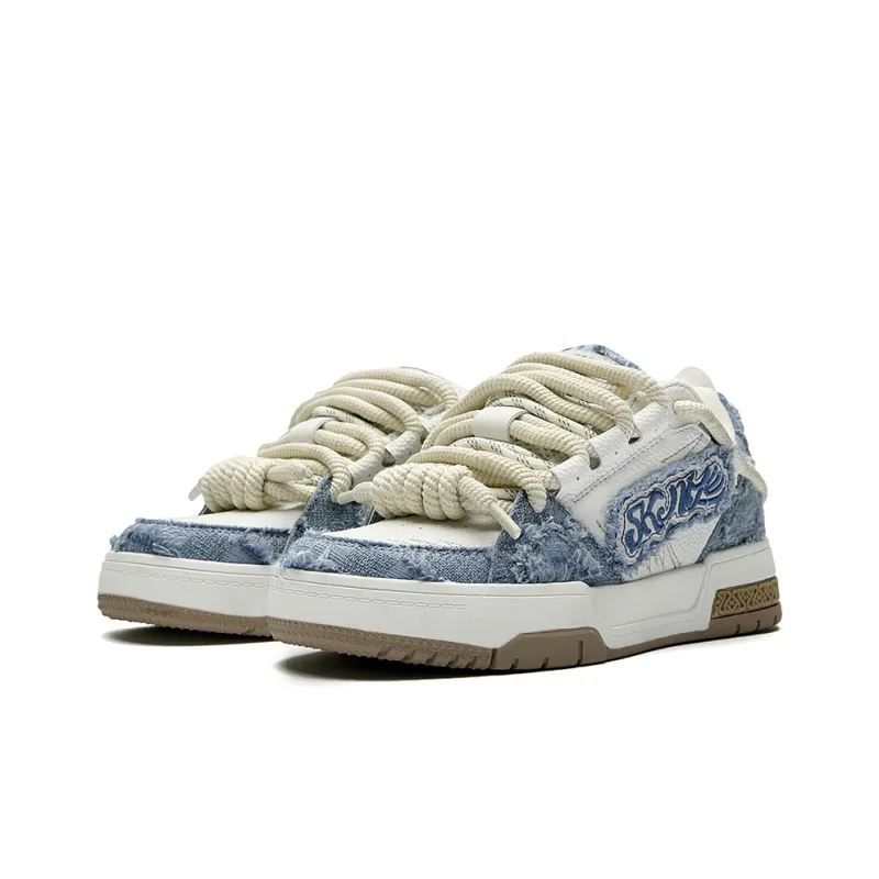 SK.TRIP Wear-Resistant Breathable Height Increasing Low-Top Skateboard Shoes Unisex Denim Blue-3