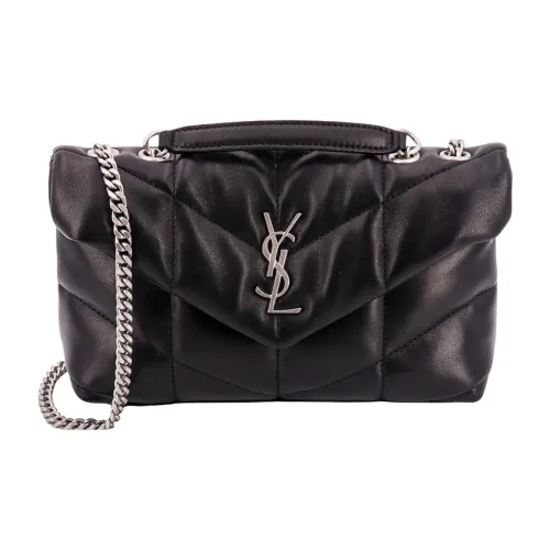 SAINT LAURENT PUFFER Leather Portable Crossbody Bag Shoulder Bag Women's Black