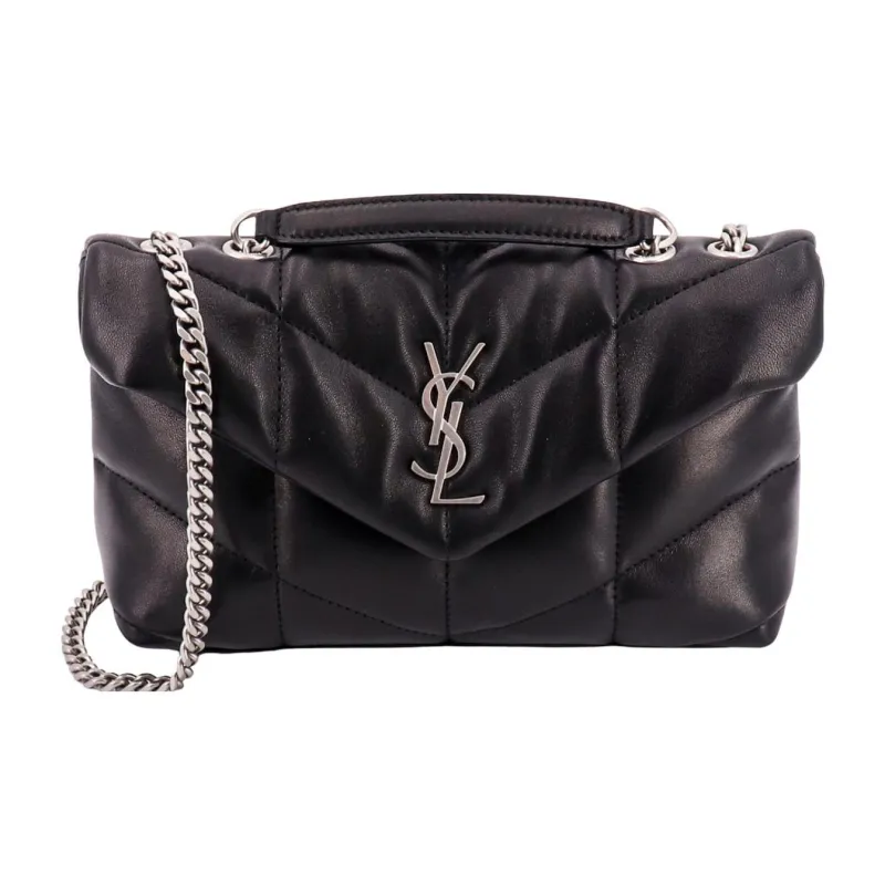 SAINT LAURENT PUFFER Leather Portable Crossbody Bag Shoulder Bag Women's Black-0