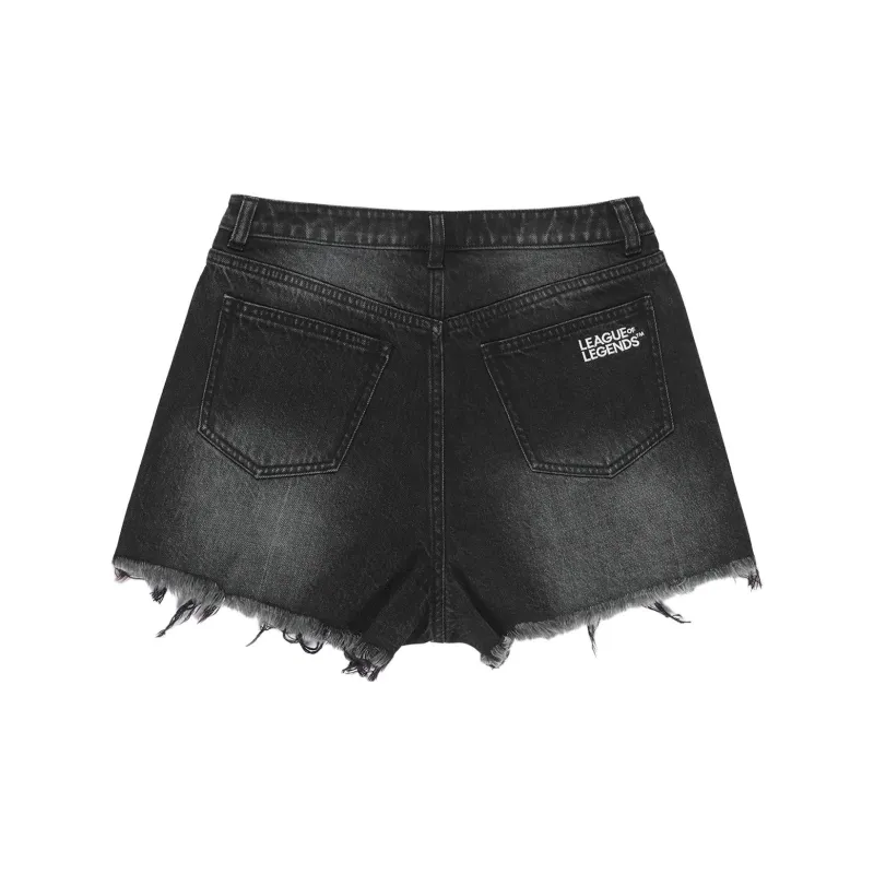 LiNing Denim Shorts Women's Black Washed Denim-1