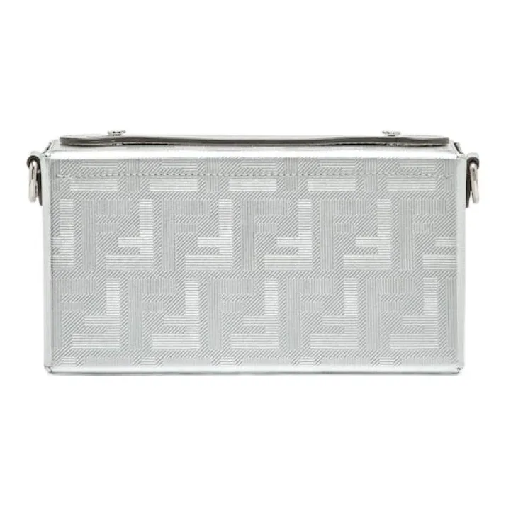 FENDI Baguette Leather Shoulder Bag Crossbody Bag Handbag Regular Men's Silver-3