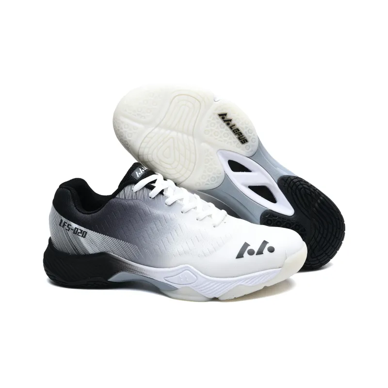 LEFUS Cushioned Slip Resistant Abrasion Resistant Breathable Low Top Badminton Shoes Unisex White Black-2