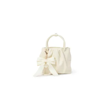 OTA PU Cream Small Square Bag Crossbody One Shoulder Handbag Small Size Women's Includes Bowknot Charm