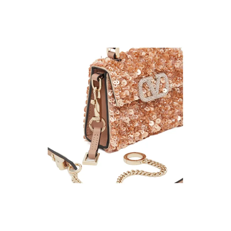 Valentino Crystal Embroidery Shoulder Bag Crossbody Bag Handbag Micro Women's Light Brown-5